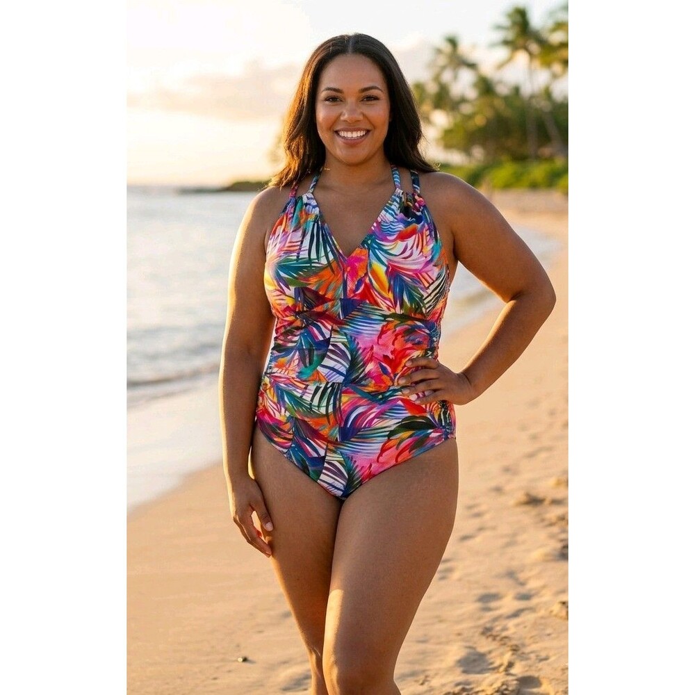 Lauren Ralph Lauren Womens Plus Size 20W One Piece Swimsuit Tropical Palm